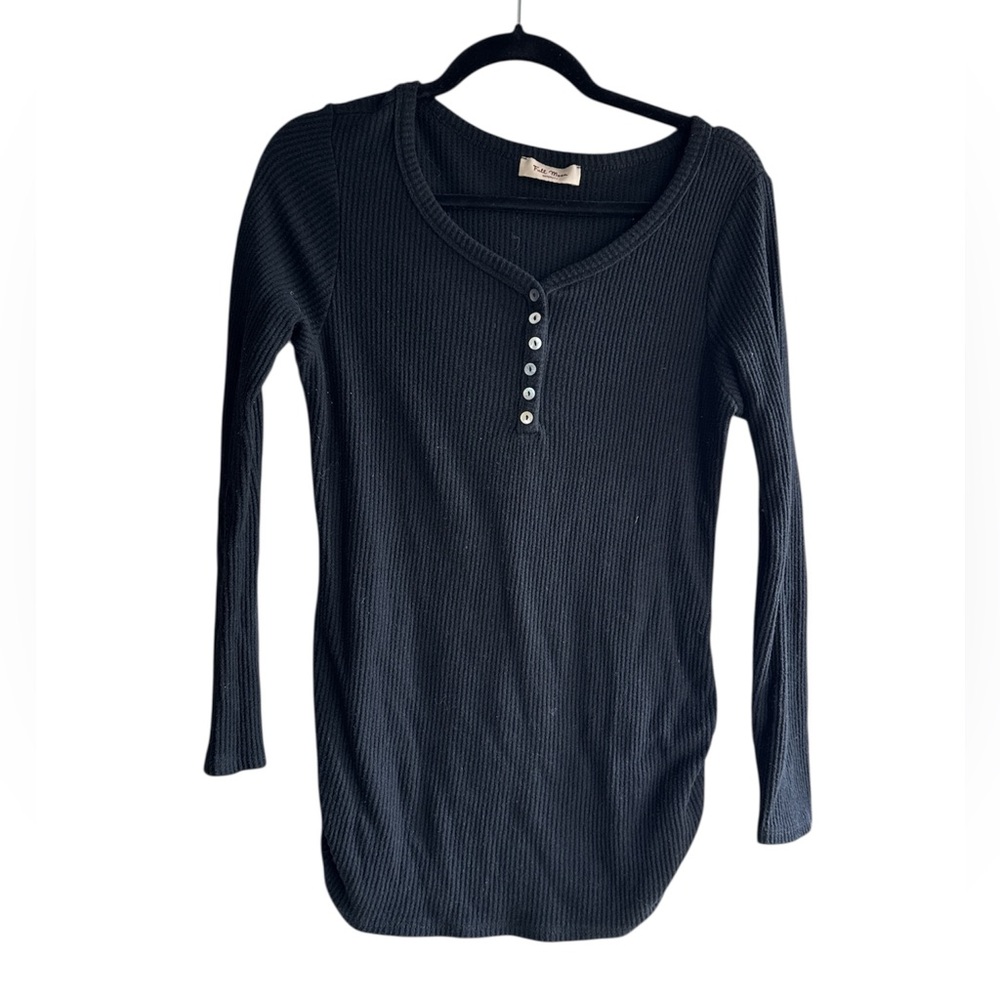 Black Long Sleeve Henley Top